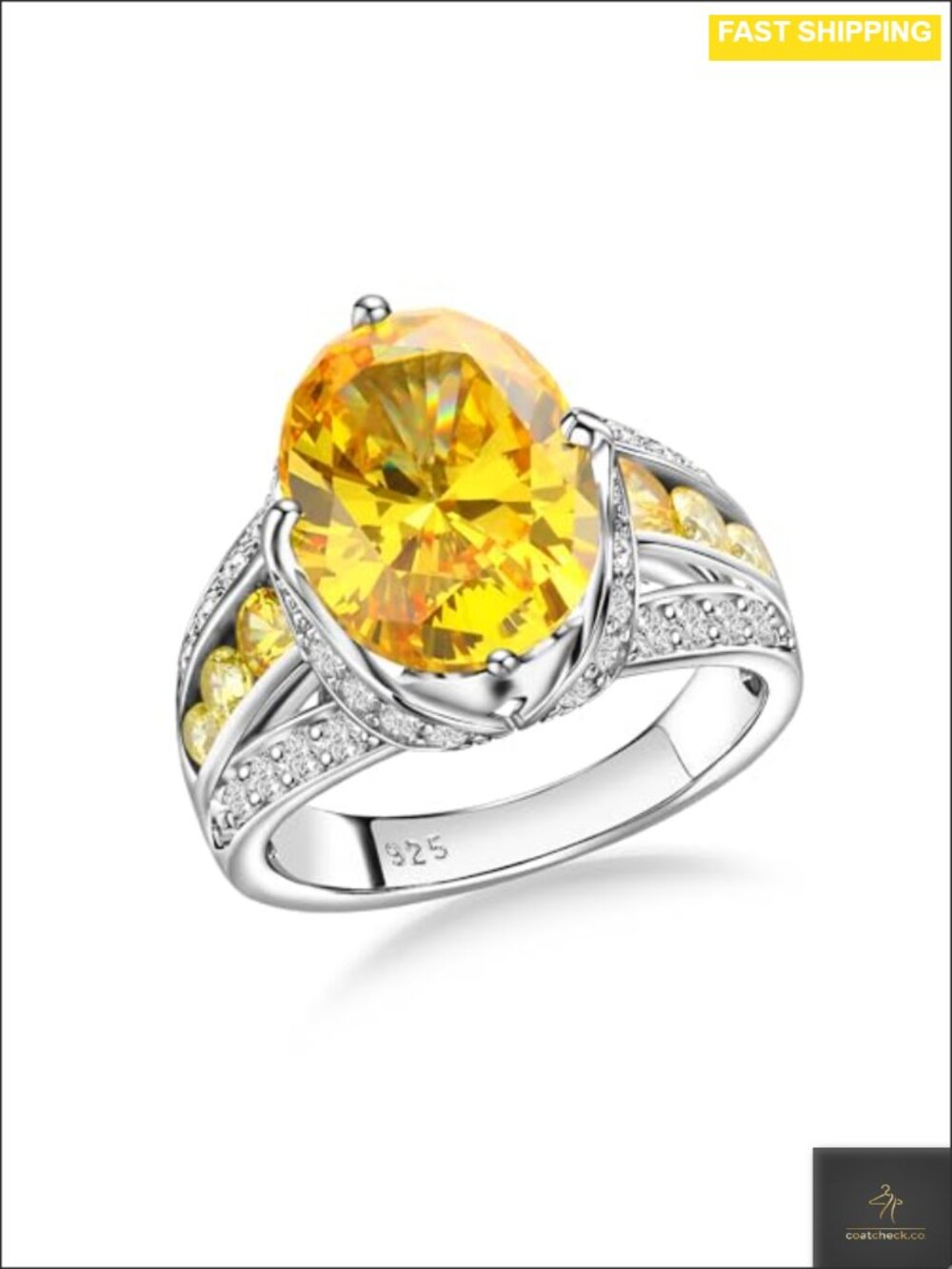 925 Sterling Silver Oval Gemstone Ring 18k White Gold Plated Engagement Ring